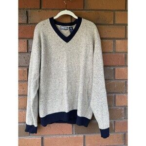 Structure V-Neck Sweater Tennis Lambswool | Cream & Blue | Size X-Large